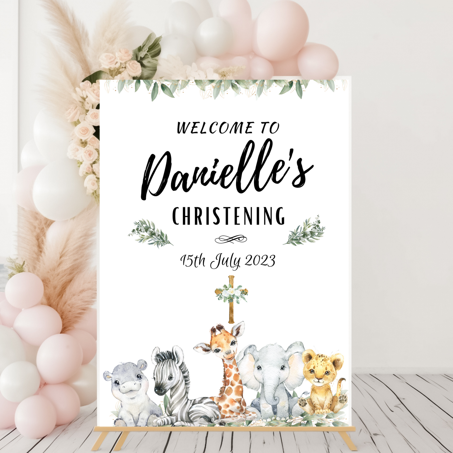 Personalised Christening Welcome sign Animal Safari