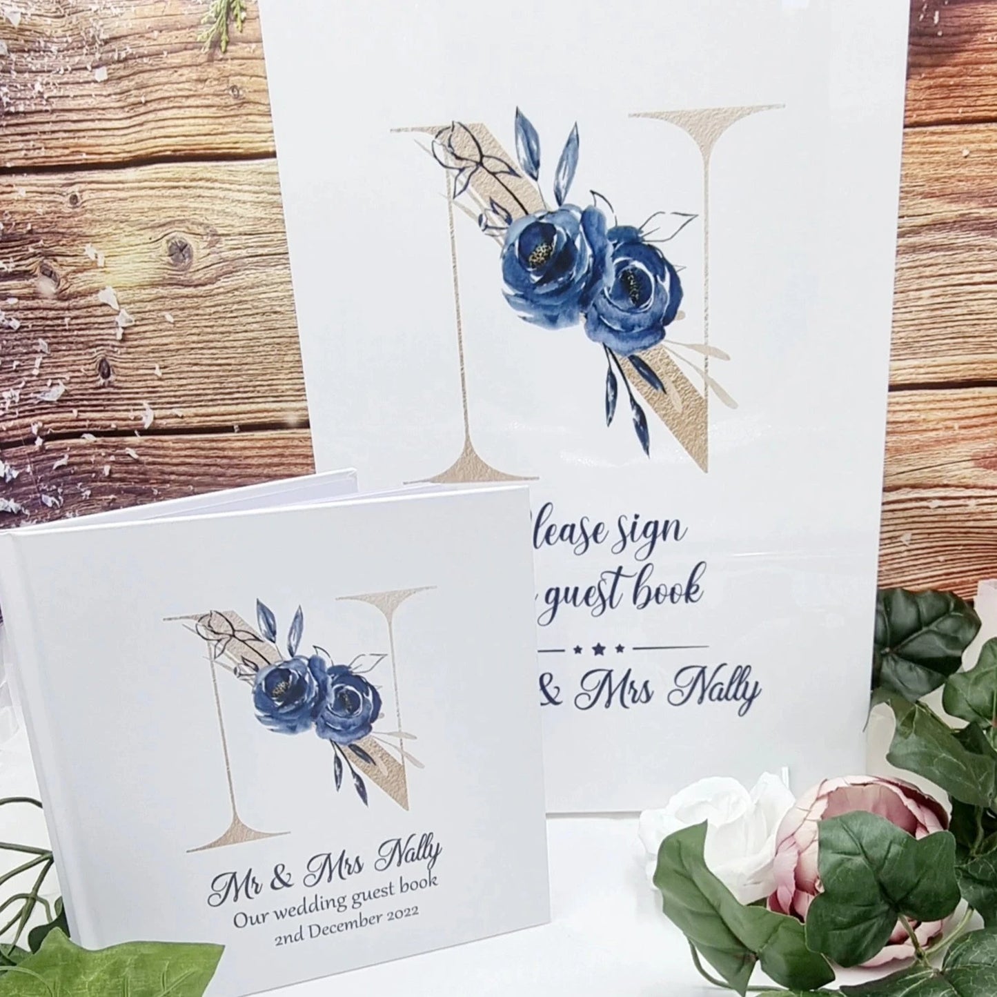 Wedding Guest Book & Sign Bundle - Navy Gold Design