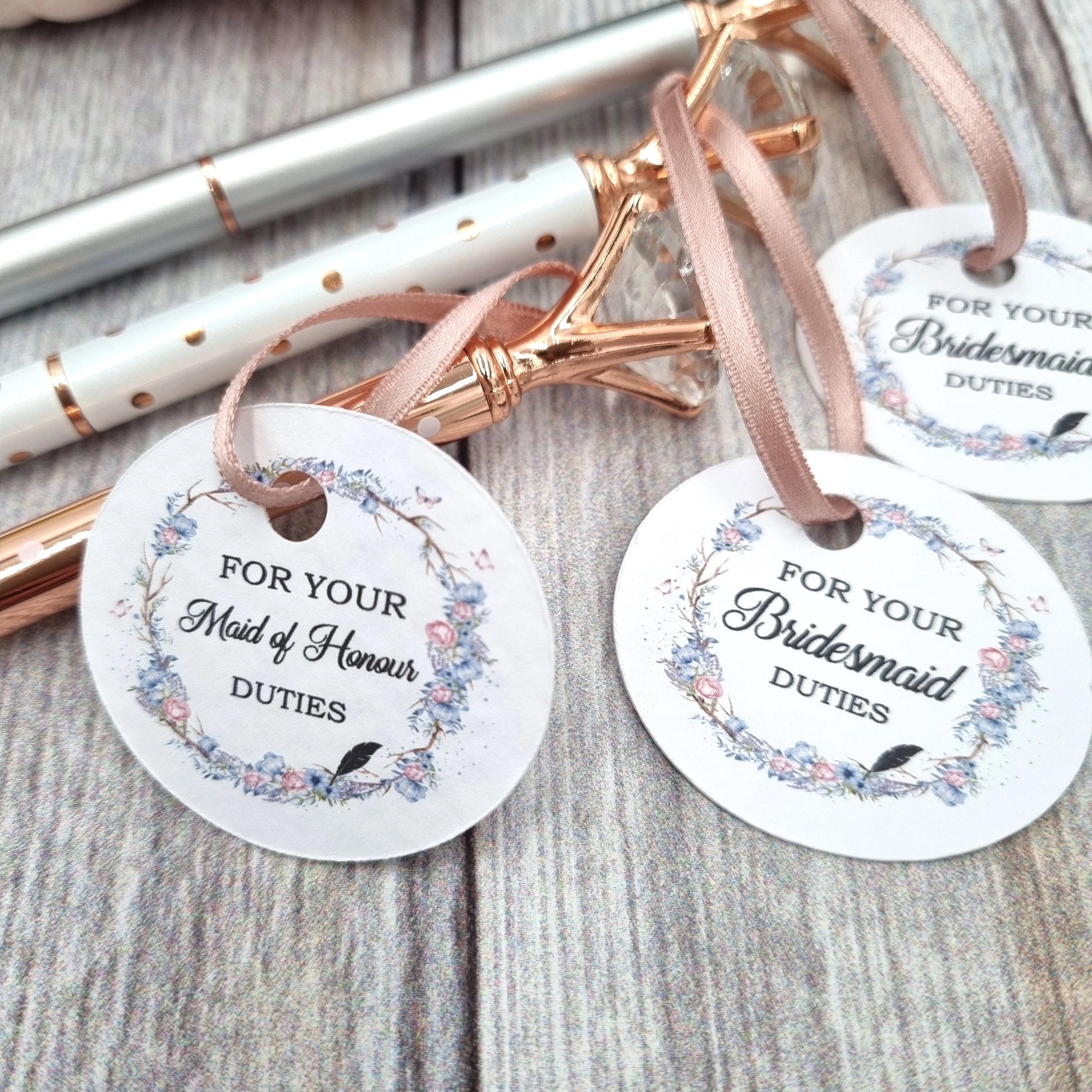 Bridesmaid pen with tag that reads for  your bridesmaid duties