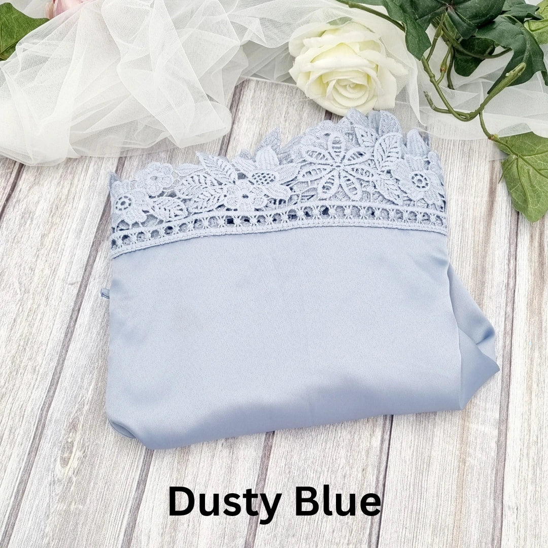 Dusty Blue robe with lace detail