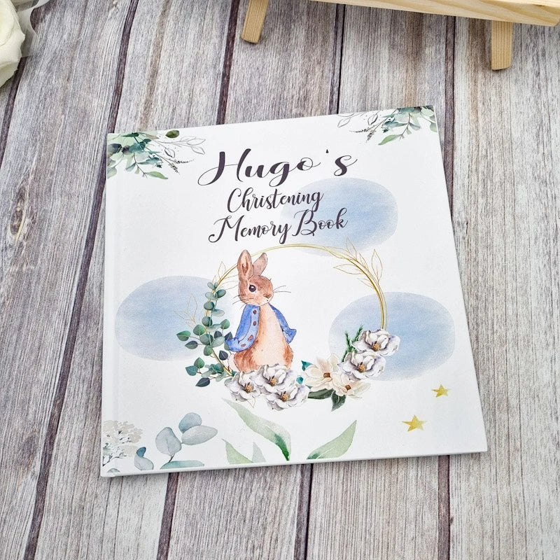 Personalised Rabbit Christening Memory Book & Sign Bundle