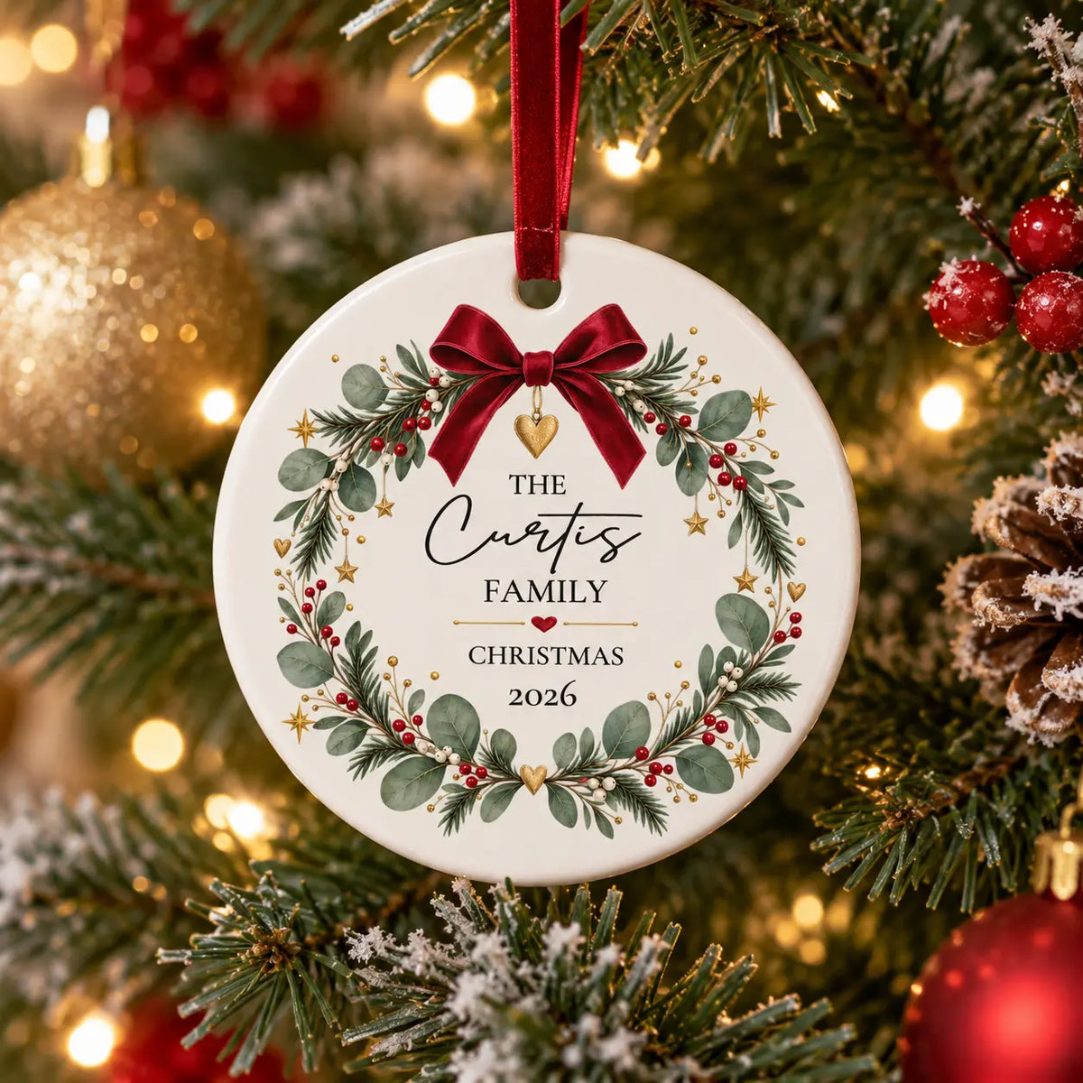 Personalised family ceramic Christmas decoration gift printed and finished in Co. Meath, Ireland