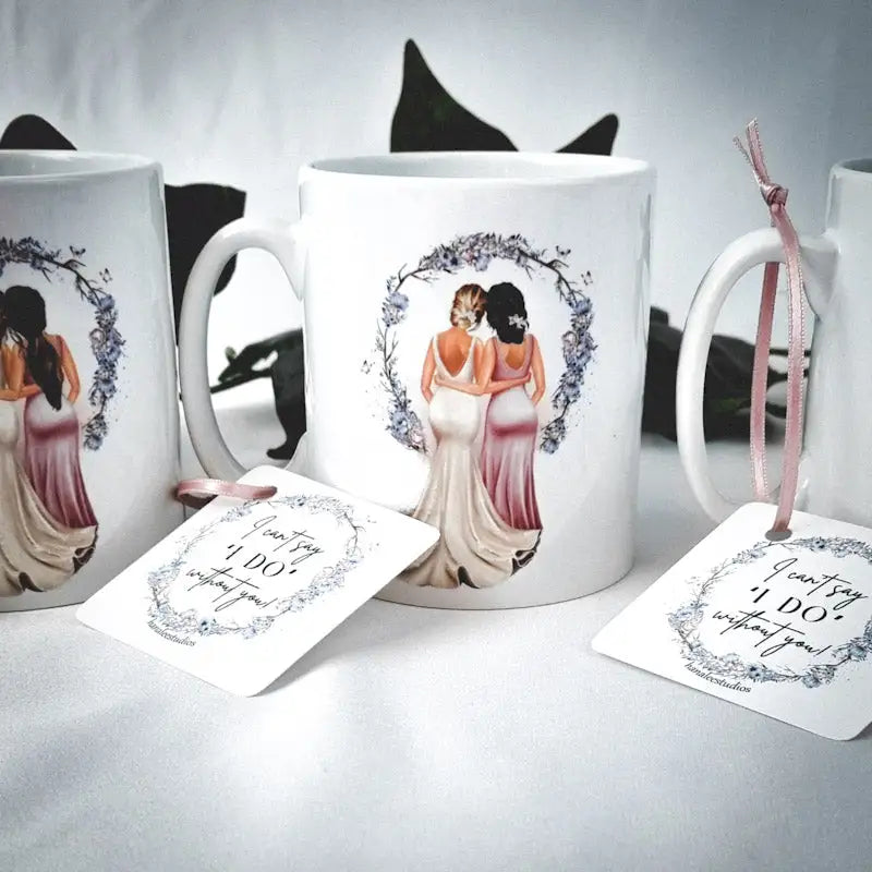 Personalised bridesmaid proposal mug with bride and bridesmaid