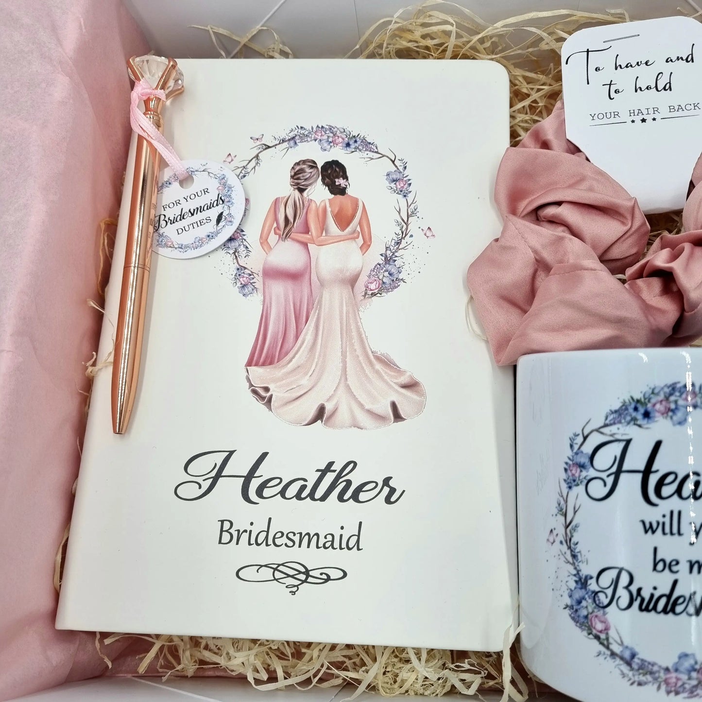 Personalised bridesmaid proposal notebook with pen in gift set