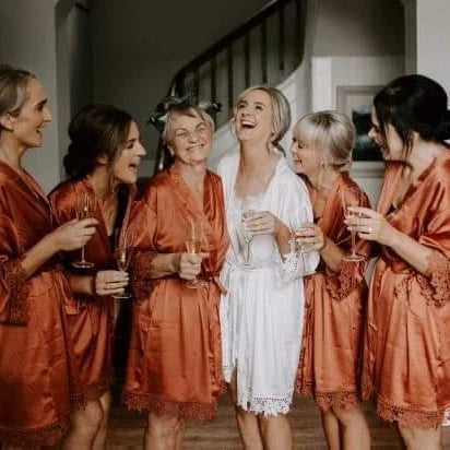 Bride and bridesmaids wearing matching robes with custom names – Co. Meath studio