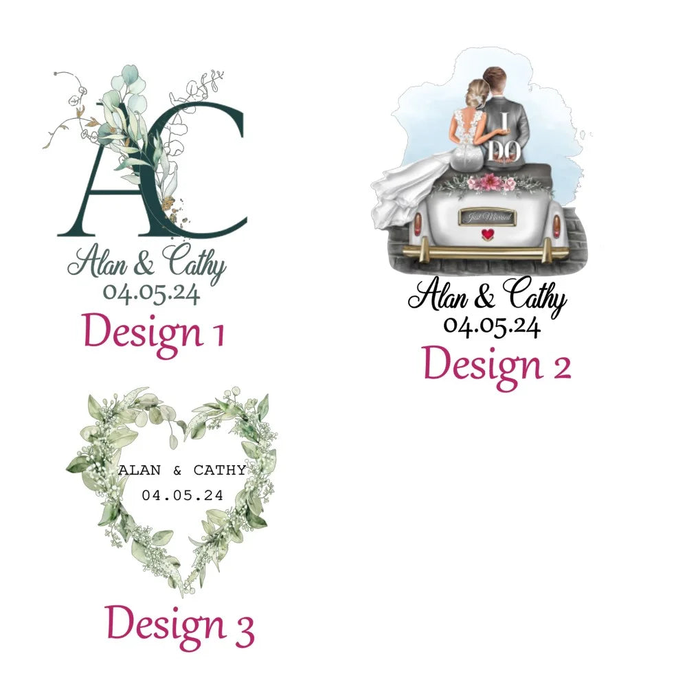 Choice of three designs for wedding stickers