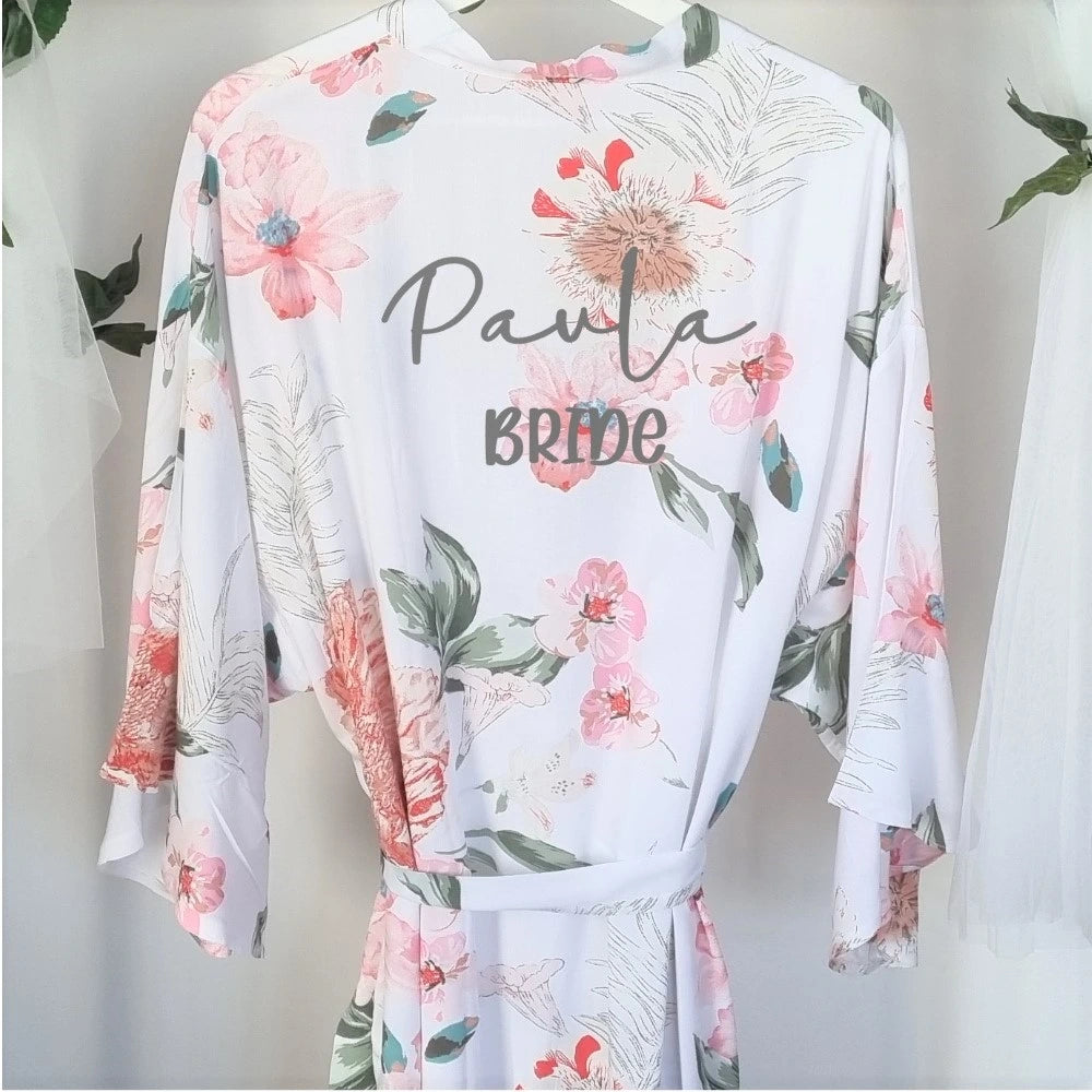 Floral robe with 'Paula Bride' text on a white background