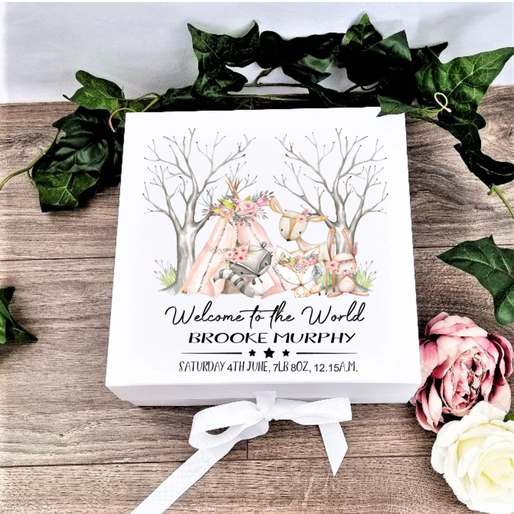Woodland Animals Baby Keepsake Box Medium