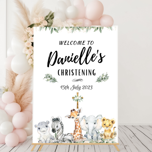 Personalised Christening Welcome sign Animal Safari