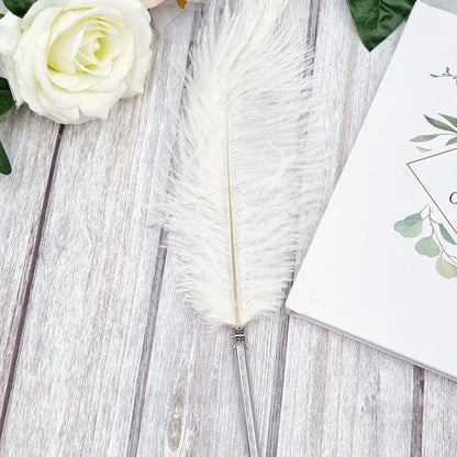 White feather pen for weddings with black ink