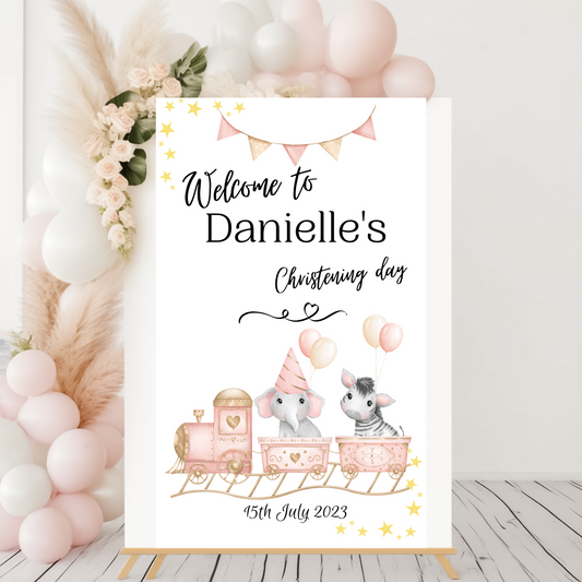 Personalised Christening Welcome Sign Animal Train
