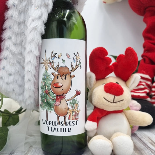 Personalised Christmas wine bottle labels, handmade in Ireland. Perfect festive gift for teachers, Secret Santa & hampers.