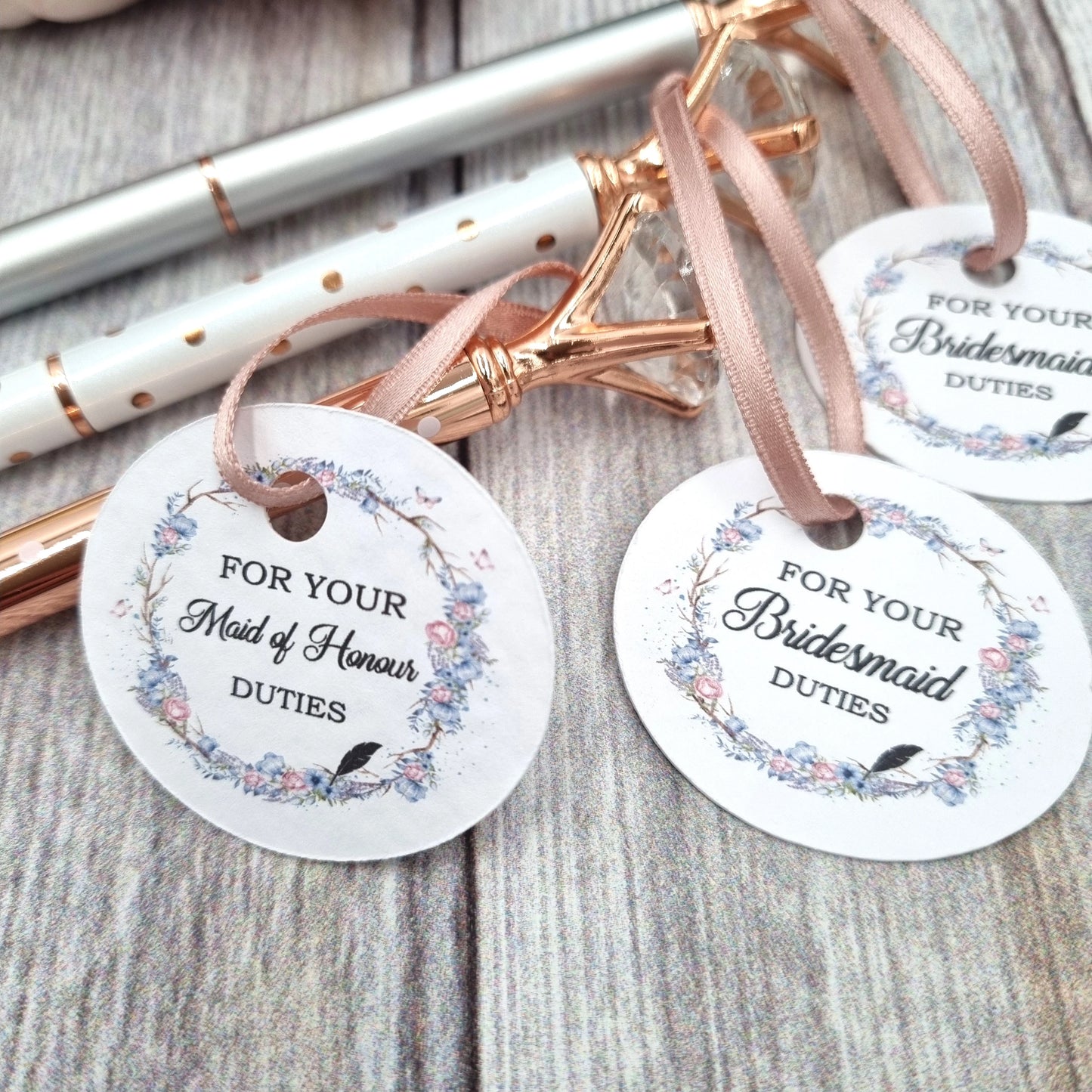 Bridesmaid pen with tag that reads for  your bridesmaid duties 