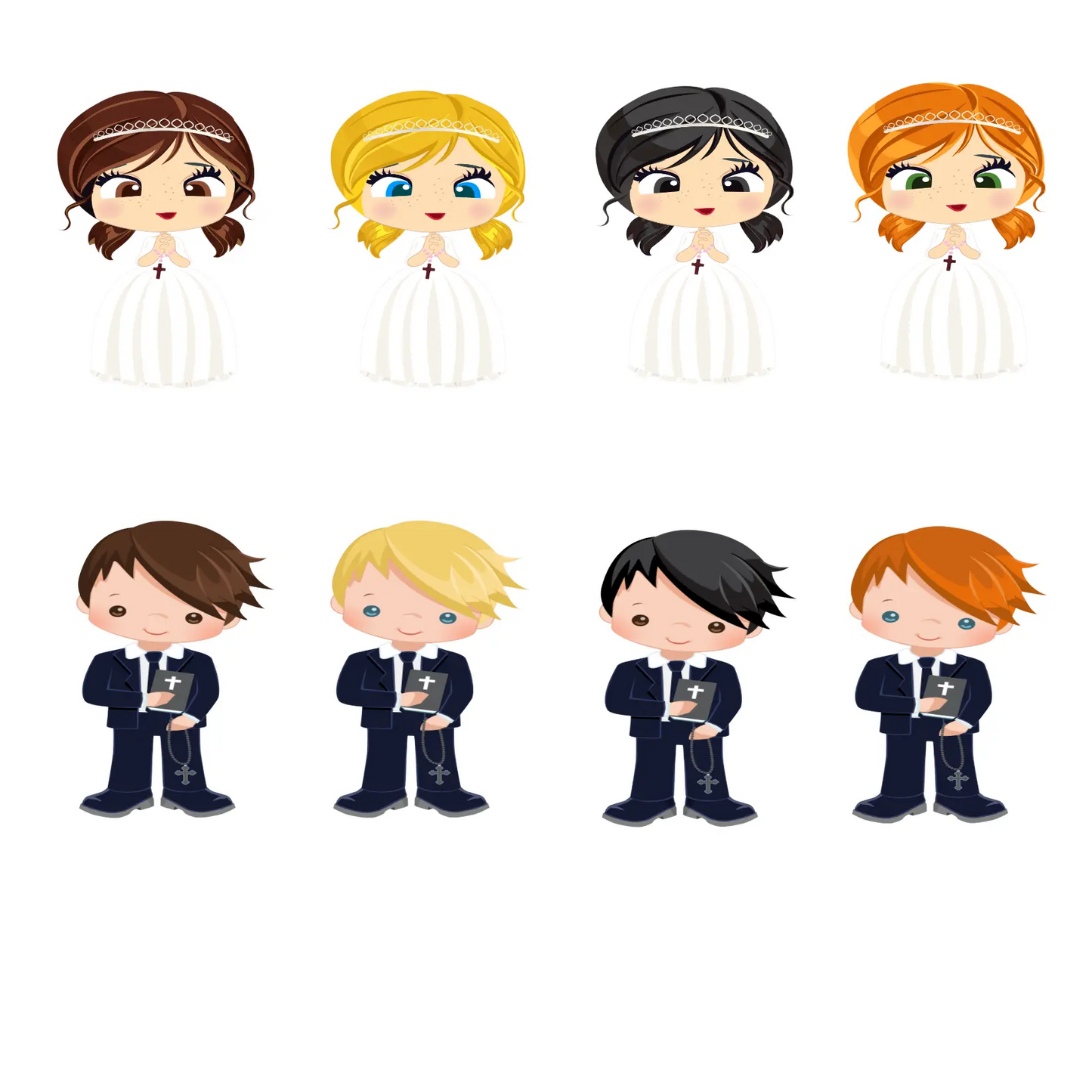 First Communion characters depicting hair colour for your chosen design