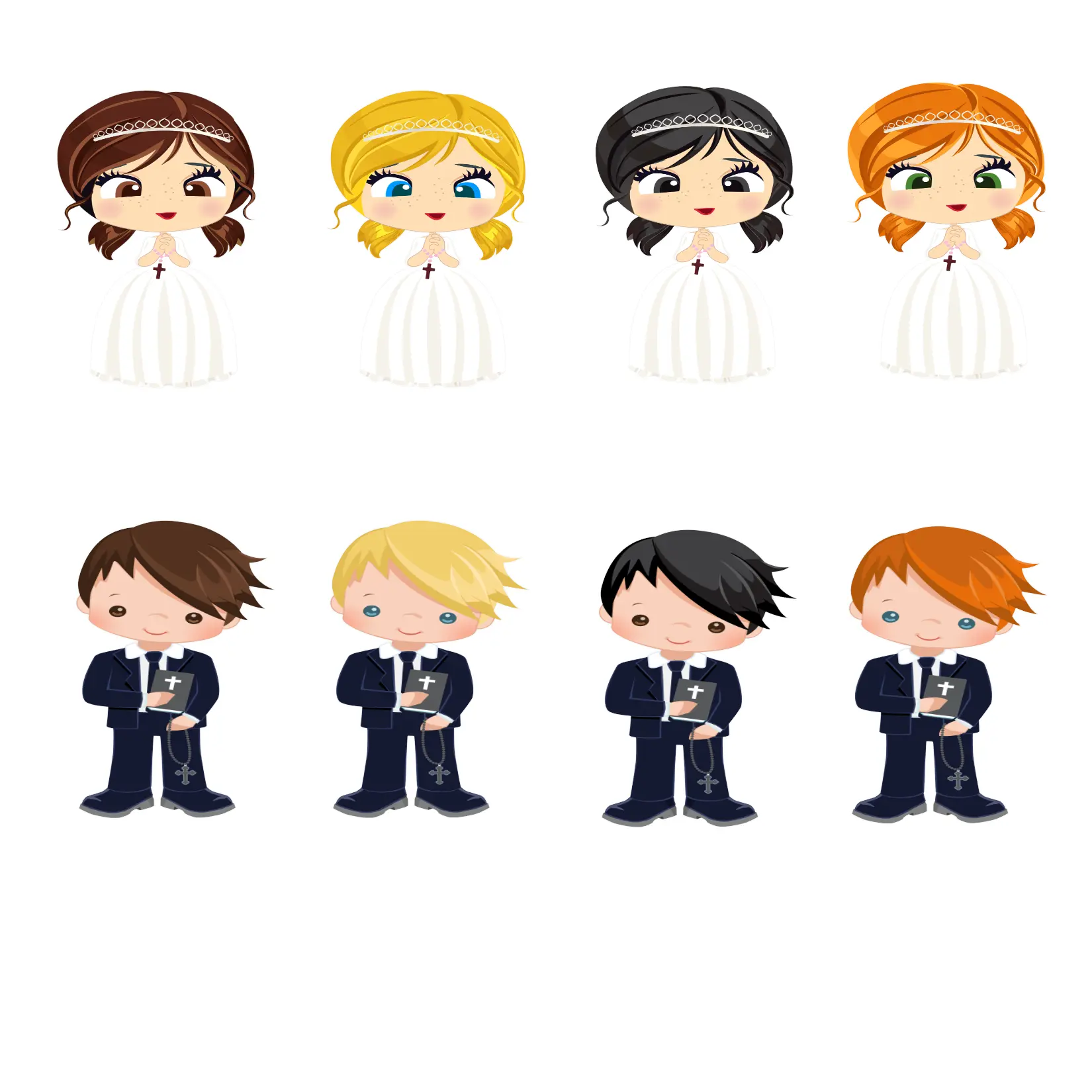 First Communion characters depicting hair colour for your chosen design