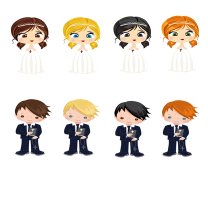 First Communion characters depicting hair colour for your chosen design