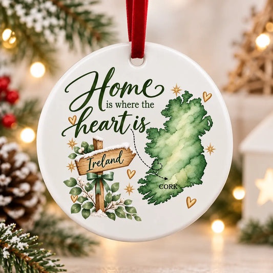 Personalised Home Is Where the Heart Is Ireland Ceramic Christmas Decoration