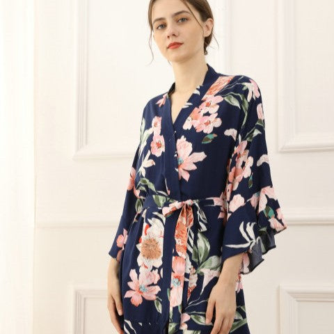 Navy Floral Pattern Robe