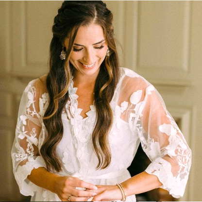 Embroidered White Lace bridal Robe