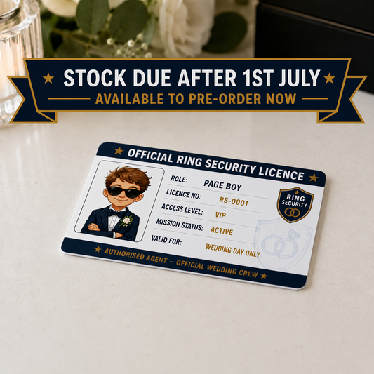 Official Ring Security Licence Card for Page Boys & Ring Bearers