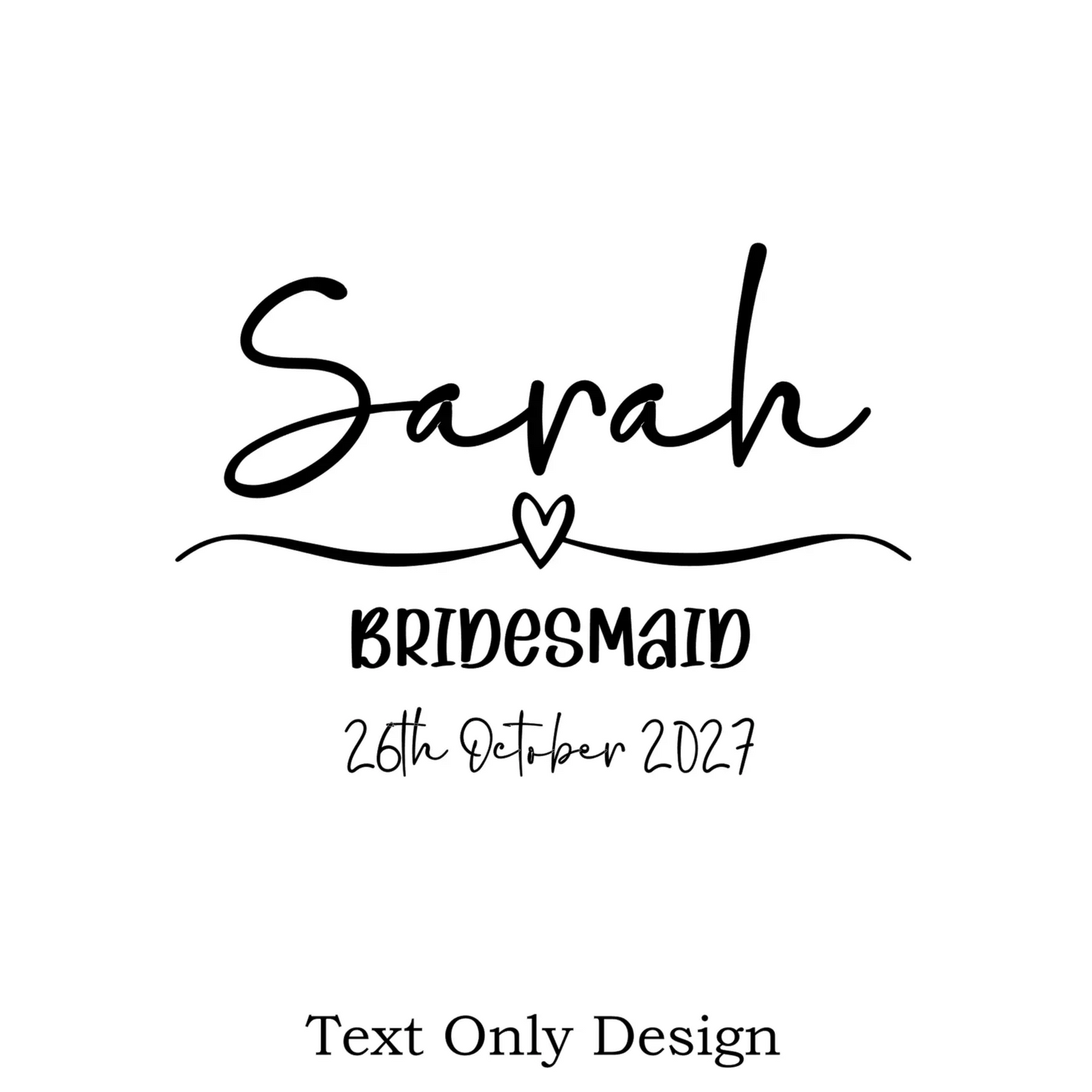 Text only personalised bridesmaid pyjama design with name, role and wedding date custom print
