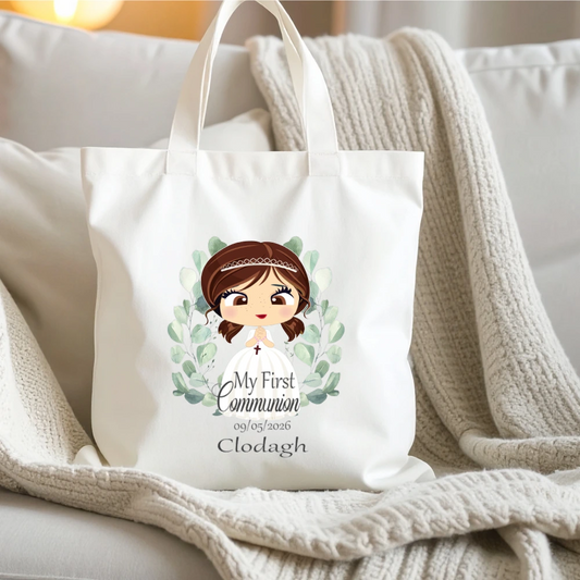 Personalised First Communion tote bag for boys and girls, printed in Ireland with child’s name and Communion date, reusable keepsake bag