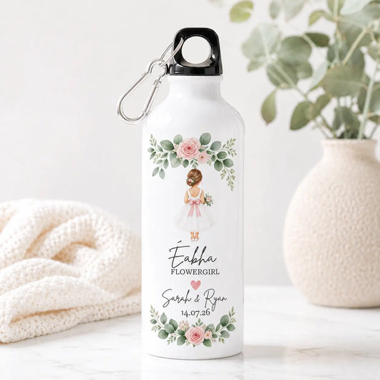 Personalised flower girl drinks bottle with name, wedding gift for flower girl handmade in Ireland