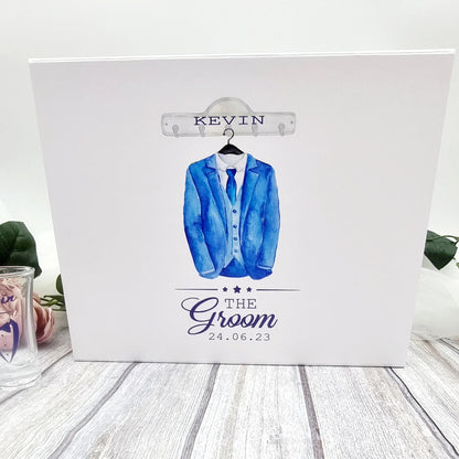personalised groom gift box ireland wedding keepsake box with name and date blue suit design
