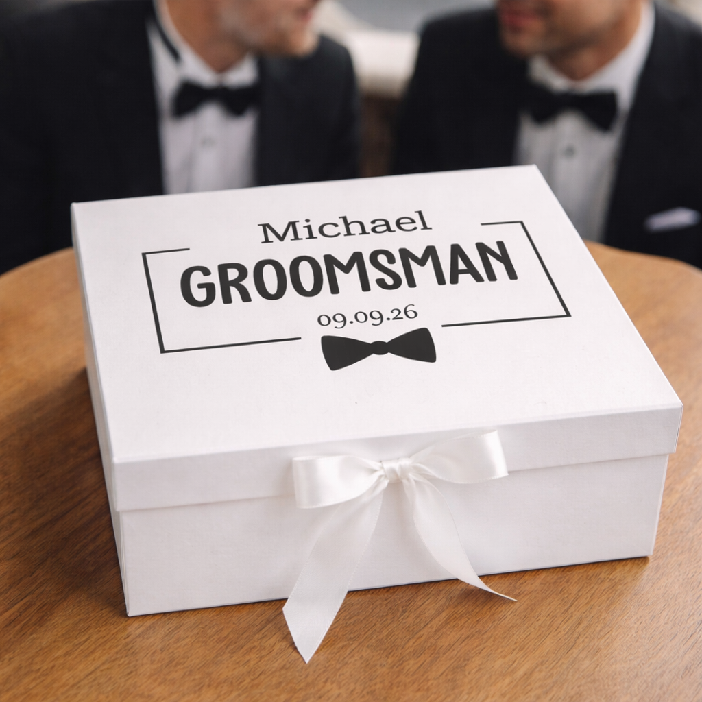 personalised groomsman gift box with name role and date ireland