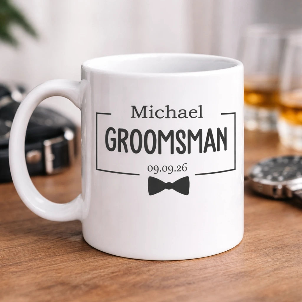 personalised groomsman mug with name role and date ireland wedding gift