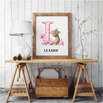 Personalised A initial nursery print – illustrated animal design – Irish made children’s wall art by HanaLee Studios