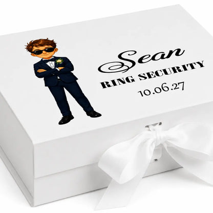 Personalised ring security keepsake gift box printed with page boy name and wedding date