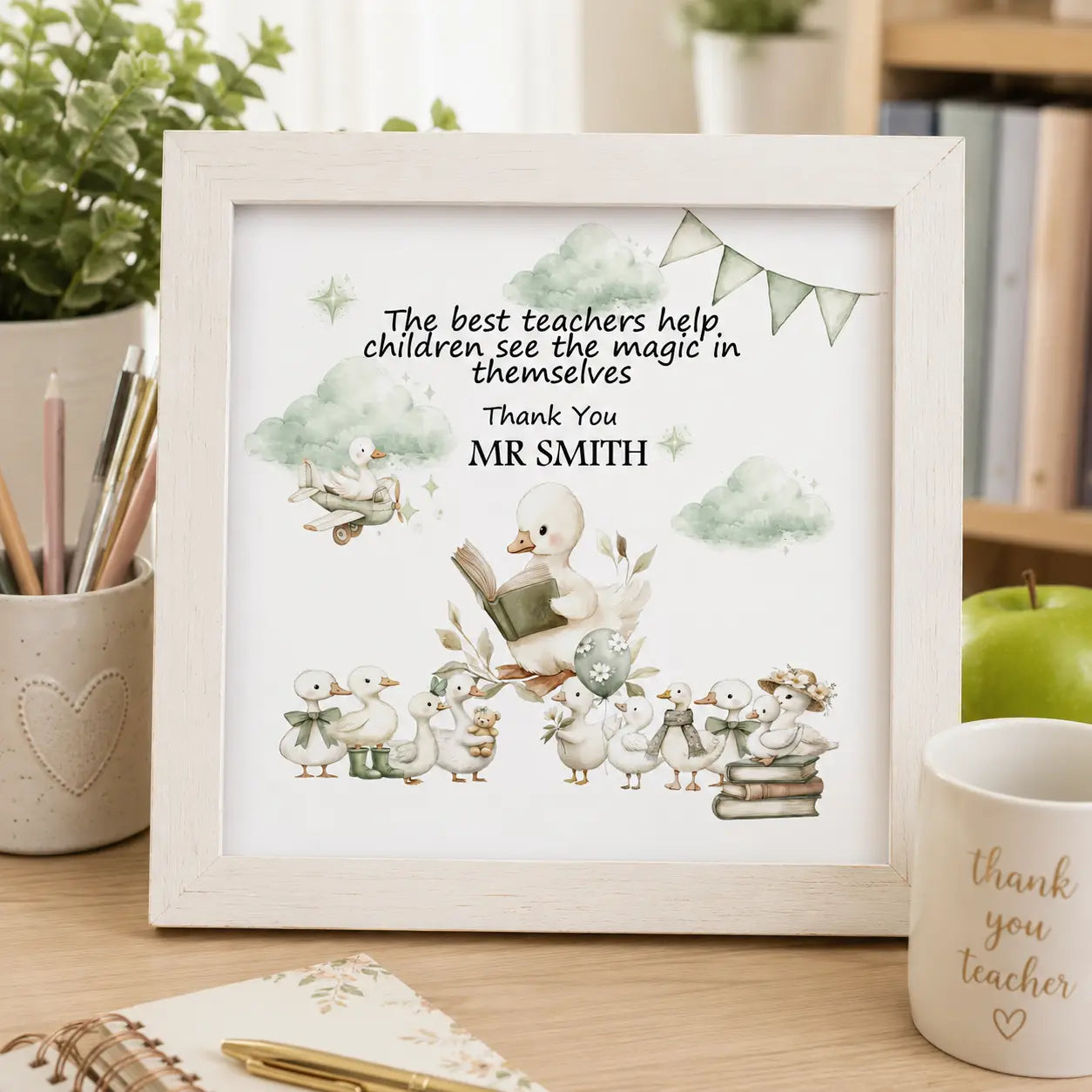 Personalised thank you teacher frame with 10x10 wooden Irish frame customised with teacher's name