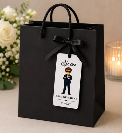 Personalised Ring Security gift bag and tag for page boy wedding gift