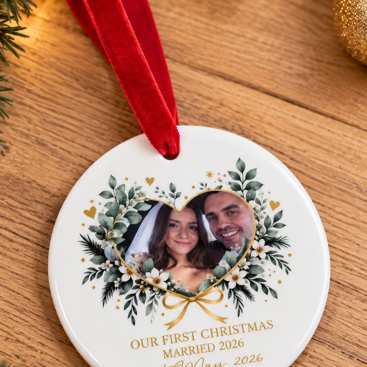 Personalised First Christmas Married Photo Decoration