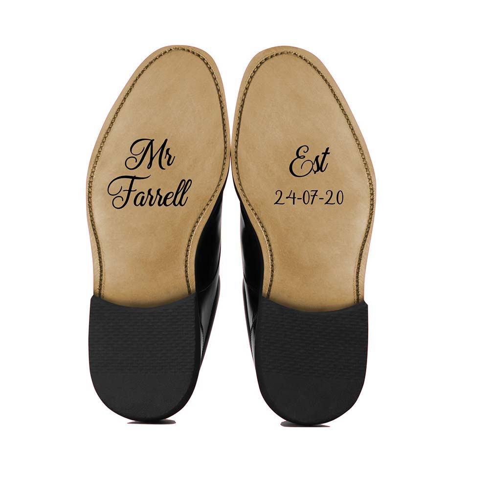 Personalised vinyl for wedding shoes with name and date