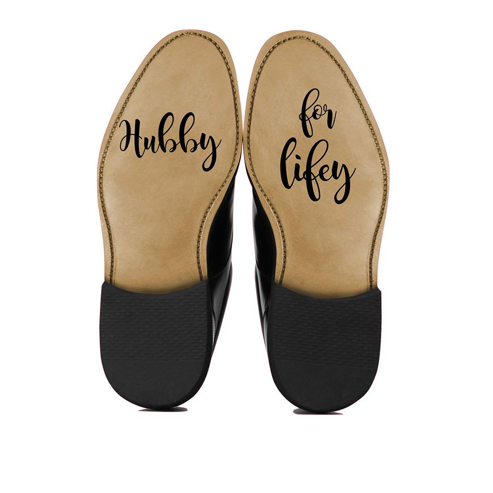Personalised vinyl for wedding shoes with hubby for lifey