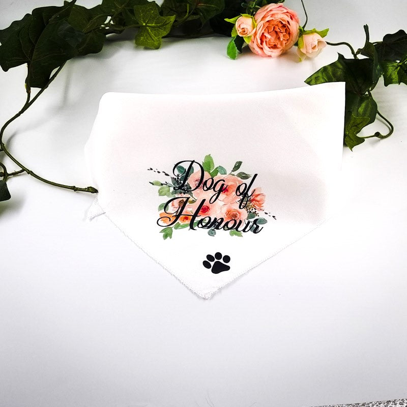 Dog of honour bandana with beautiful coral flower design. 